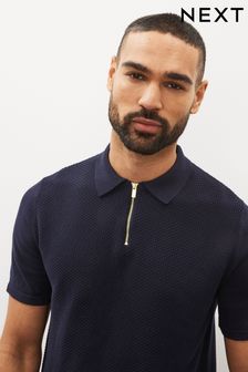 Bubble Strukturiertes Strick-Polo-Shirt mit Reißverschluss (C24788) | 33 €