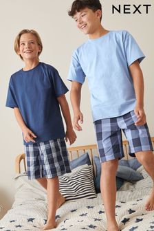 Niebieski - Zestaw 2 par krótkich piżam w kratkę (3-16 lat) (C24798) | 106 zł - 189 zł