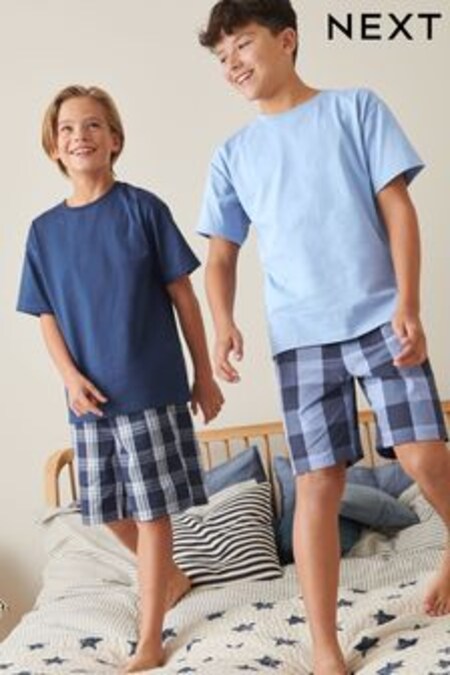 Bleu - Lot de 2 pyjamas courts à carreaux (3-16 ans) (C24798) | €19 - €34