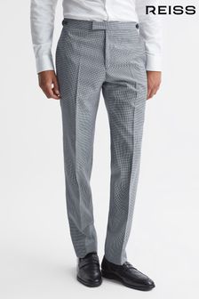 Reiss Navy/White Grange Wool Slim Fit  Micro Puppytooth Formal Trousers (C24799) | kr3,062