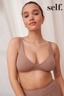 self. Mink Brown Ribbed Non Wire Plunge Pull-On Crop Bra (C24856) | €9.50