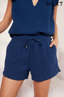 Modra - Zmečkane bombažne kratke hlače (C24897) | €16