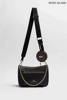 River Island Black Contrast Pocket Pouchette Bag (C24898) | €40
