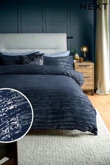 Navy Blue Textured Jacquard Chenille Duvet Cover and Pillowcase Set (C24905) | ₪ 180 - ₪ 279