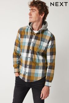 Green/Natural Check Long Sleeve Shirt with Hood (C24916) | NT$1,340