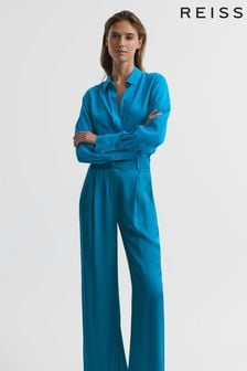 Reiss Cobalt Blue Eden Matte Silk Tunic Shirt (C25016) | HK$3,280
