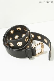 Mint Velvet Black Leather Eyelet Belt (C25036) | ₪ 246