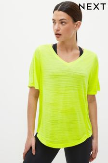 Fluro Yellow - Next Active Sports Short Sleeve V-neck Top (C25396) | BGN49