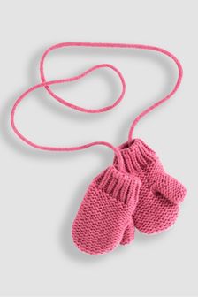JoJo Maman Bébé Pink Knitted Mittens with String (C25576) | €14
