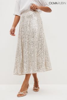 Olivia Rubin Silver Penelope Sequin Midi Skirt (C25596) | €125