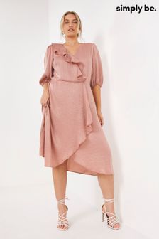 Simply Be Pink Velvet Satin Ruffle Midi Dress (C25608) | ₪ 182