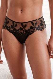Black Brazilian Floral Embroidered Knickers (C25660) | kr174