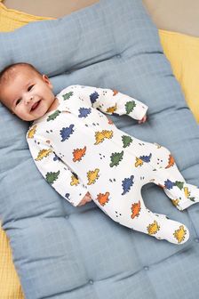 JoJo Maman Bébé Multi Dino Print Zip Cotton Baby Sleepsuit (C25801) | AED111