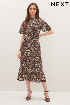 Leopard Print Zip Neck Midi Dress (C25863) | €16