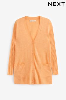 Fluro Orange Rib Sleeve Button-Up Linen Cardigan (C25915) | €19