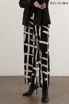 Religion Black Wide leg Printed Trousers In Abstract Print (C26059) | $145