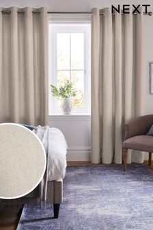 Dark Natural Cotton Lined Eyelet Curtains (C26120) | €17 - €78