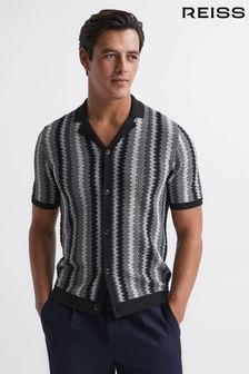 Reiss Anthrasite Gibbon Cuban Collar Striped Button-Through Shirt (C26166) | $194