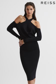 Reiss Black Raina Halter Knitted Bodycon Dress (C26168) | 1,308 QAR