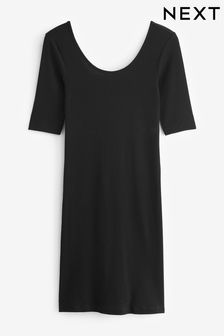 Schwarz - Scoop Neck Ribbed Dress (C26191) | 18 €
