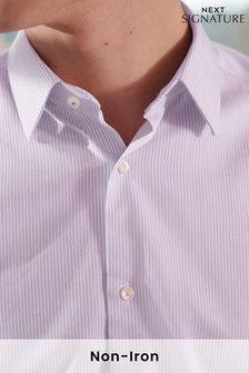 Розовый в полоску - Зауженный крой - Рубашка из негладимого цвета с одними манжетами Signature (C26366) | €26