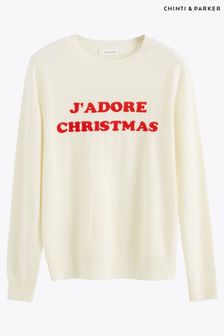 Kremowy sweter świąteczny Chinti & Parker Jadore z domieszką kaszmiru (C26413) | 615 zł