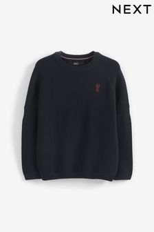 Navy With Stag Textured Crew Jumper (3-16yrs) (C26531) | €16 - €23