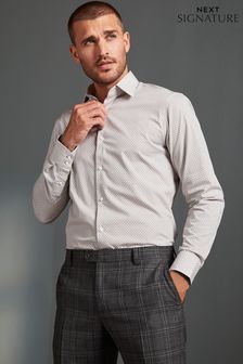 Бежево-коричневый с геометрическим узор - Зауженный крой, прямые манжеты - Коллекционная рубашка с отделкой (C26630) | €20