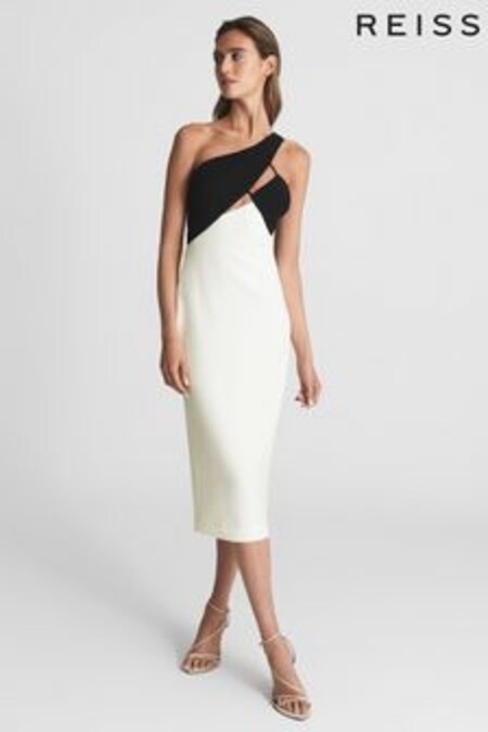 Reiss White Elodie One Shoulder Bodycon Midi Dress (C26657) | 253 €