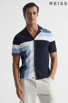 Темно-синий - Рубашка в стиле колор блок с кубинским воротником Reiss Suffolk (C26865) | 77 530 тг