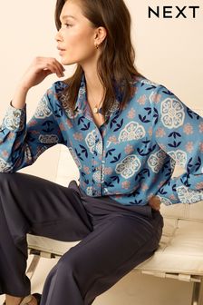 Light Blue Tile Textured Long Sleeve Shirt with Pocket (C26906) | €14