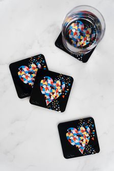 Steven Brown Art Set of 4 Black Heart of Hearts Coasters (C27143) | $44