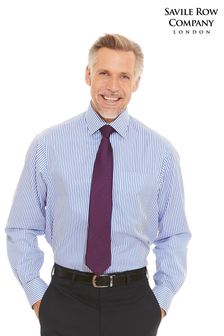 Savile Row Blue Stripe Classic Fit NoIron Single Cuff Shirt (C27360) | $95