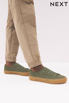 Khaki Green Canvas Low Trainers (C27367) | 14,480 Ft