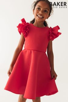 Červené šaty Baker By Ted Baker s reliéfním vzorem a volány (C27588) | 1 505 Kč - 1 745 Kč
