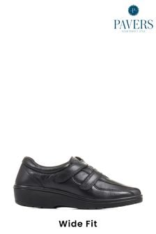 Pavers Wide-Fit One Touch Black Shoe With Two Straps (C27641) | €64