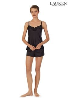 Set pijama cu pantaloni scurți Lauren Ralph Lauren negru satinat (C27783) | 661 LEI