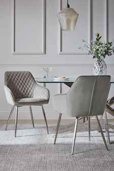 Set of 2 Soft Velvet Mid Grey Brushed Chrome Leg Hamilton Arm Dining Chairs (C27791) | €365