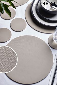 Set of 4 Natural Reversible Faux Leather Placemats and Coasters Set (C27802) | CA$52