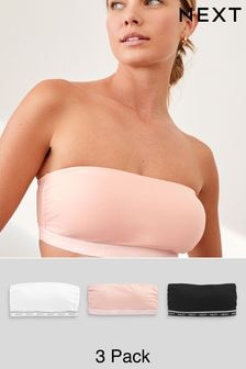 Black/Pink/White Cotton Rich Bandeau Bras 3 Pack (C27805) | $45