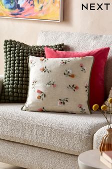 Peach Pink 43 x 43cm Embroidered Floral Braided Edge Cushion (C27885) | SGD 30
