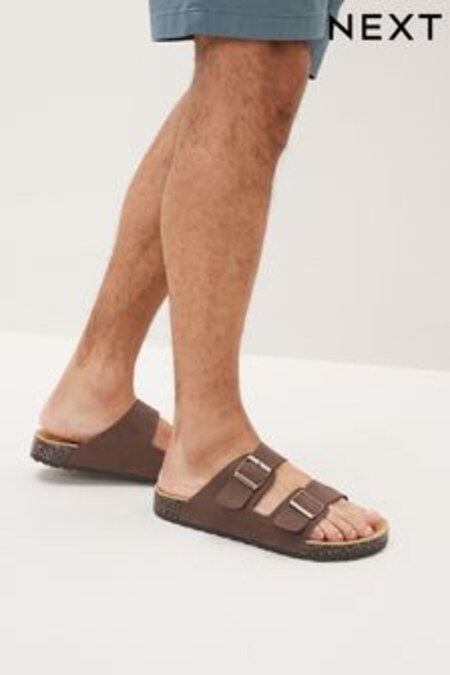 Hnedá - Leather Double Strap Sandals (C27927) | €28