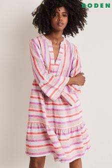 Boden Pink Relaxed Linen Tiered Dress (C27935) | $217
