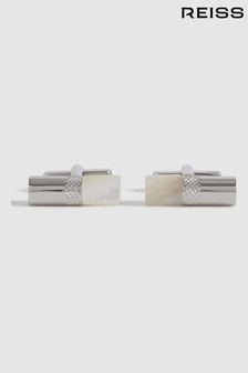 Reiss Silver/Mop Dexter Stone Insert Barrel Cufflinks (C28002) | 520 SAR