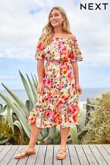 Pink Ditsy Off Shoulder Midi Summer Dress (C28016) | €16
