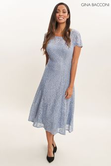 Szara koronkowa sukienka midi zdobiona cekinami Gina Bacconi Genny z krótkim rękawkiem (C28110) | 788 zł