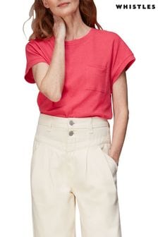 Whistles Pink Ember Linen Mix Pocket T-Shirt (C28173) | €26