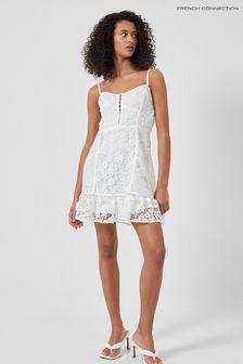 French Connection Binadari Cabello Lace White Strappy Occasion Dress (C28191) | $280