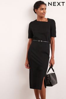 Tailored Ponte Belted Midi Dress