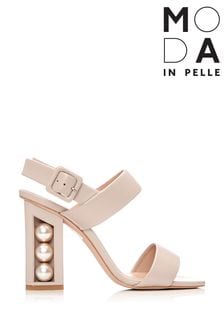 Moda In Pelle Nude Pearl Detail Block Heel Sandals (C28341) | $256